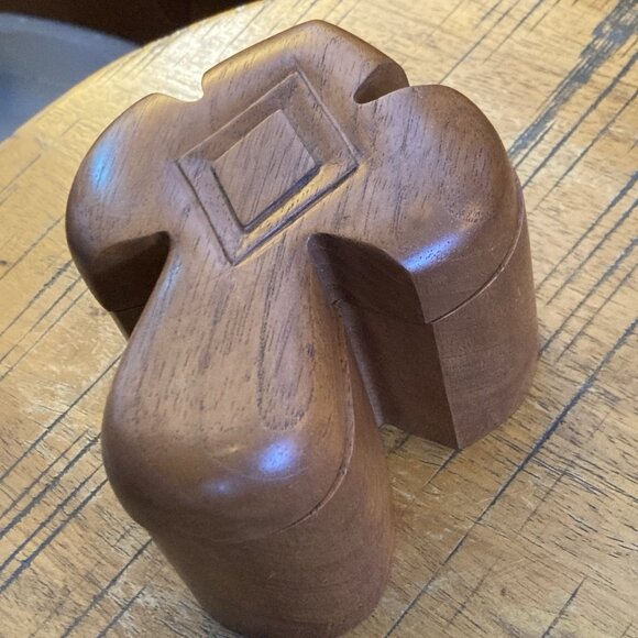 Vintage Wooden Cross shaped Puzzle Trinket Box Lidded Handmade Carved Wood - Picture 1 of 11
